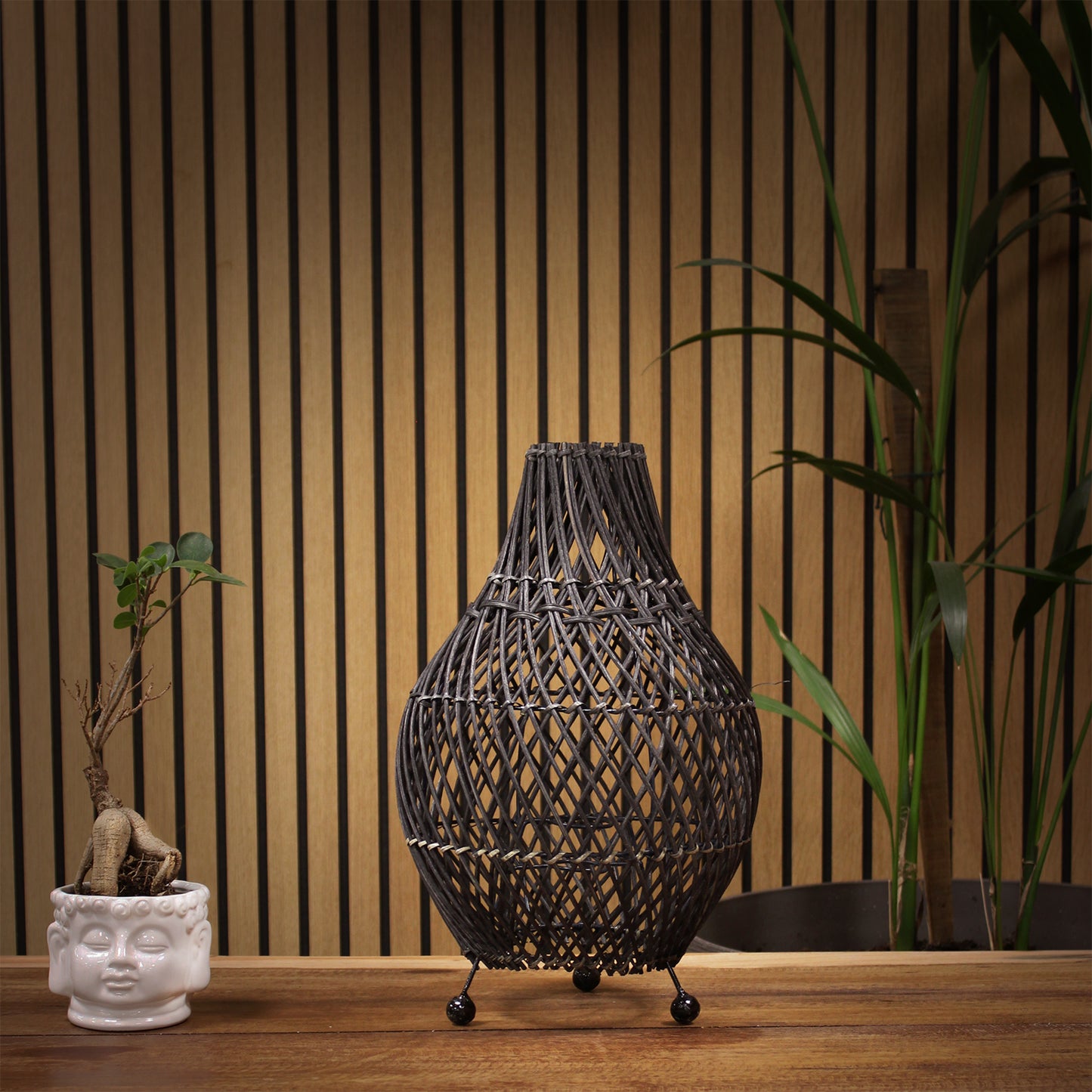 Rattan bordlampe - Black
