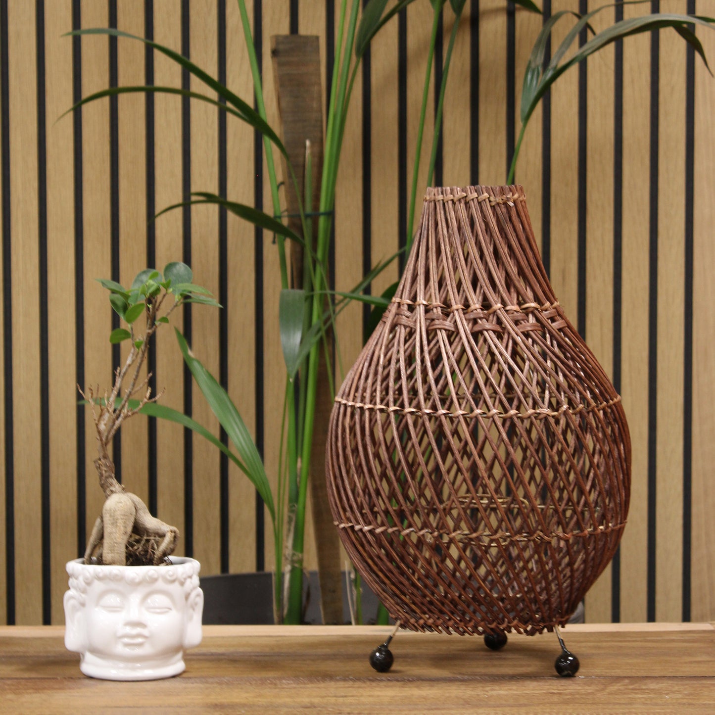 Rattan bordlampe - Dark Brown